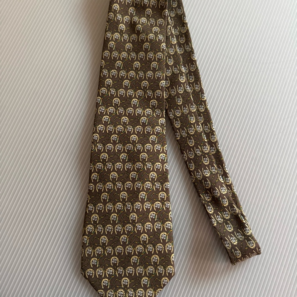 Salvatore Ferragamo Brown and Gold Patterned Tie